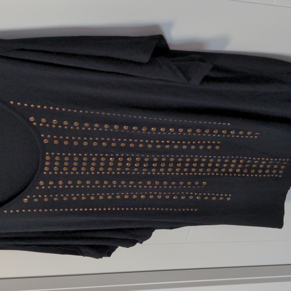 Ladies Trendy Studded Look Black Peekaboo Sleeve Top Size XL